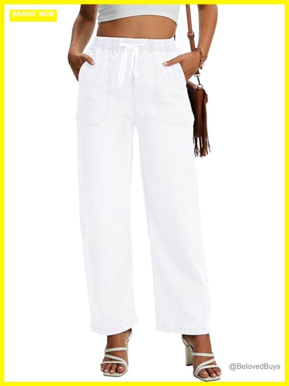 Women Wide Leg Jeans High Waisted Drawstring Elastic Waist Stretchy Baggy Denim
